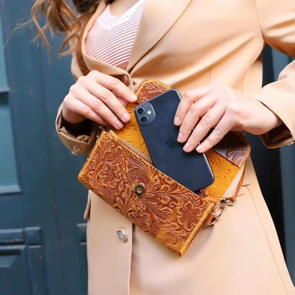 Small Handmade Leather Crossbody Bag for Women, Phone Wallet Purse